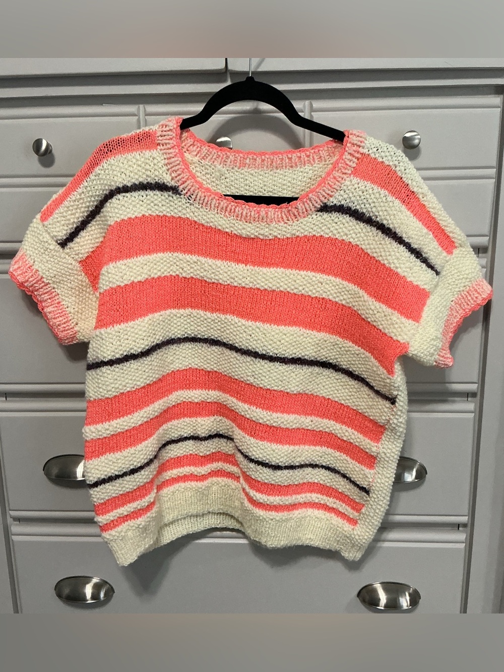 Hand Knit Short Sleeve Sweater Top XL